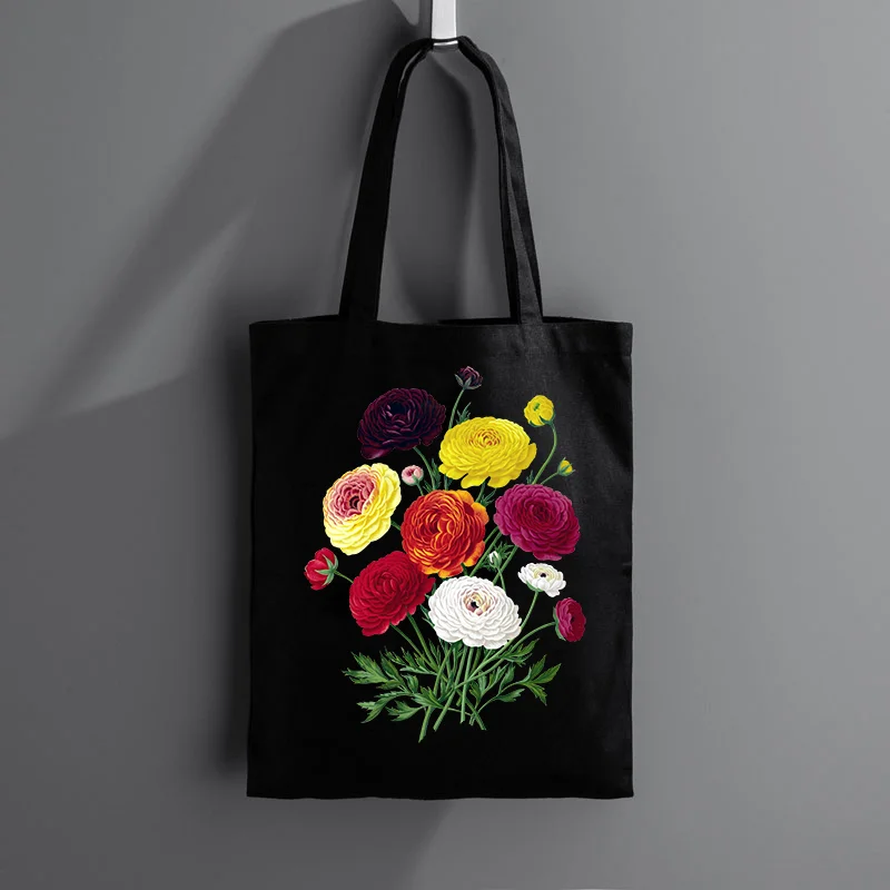 Bolso de compras ecológico personalizado con estampado de flores para mujer, bolsa de hombro de tela de lona, bolso de compras, bolso de mano para