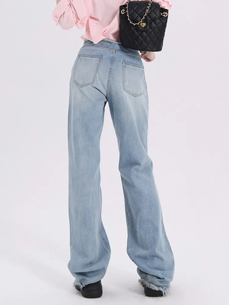 ZHISILAO Light Blue High Waist Straight Jeans Women Vintage Classic Boyfriend Y2k Full Length Denim Pants Longer Jeans