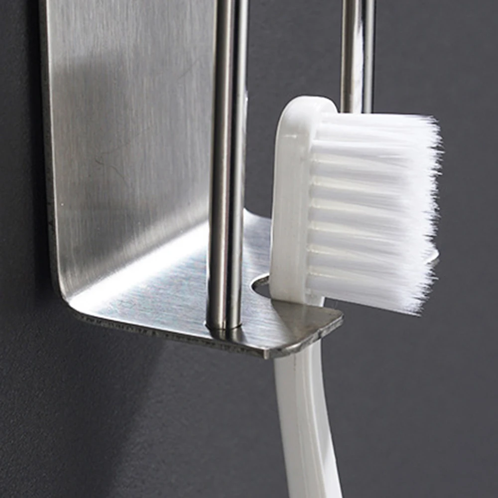 1pc 304 Stainless Steel Perforation-Free Toothbrush And Washing Cup Wall Hook, Suitable For Kitchen, Bathroom Storage