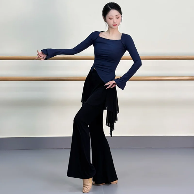 Pantaloni da danza moderna da donna Pantaloni fluidi in garza a due strati Balletto Classico Body Rima Abiti da yoga Abbigliamento da ballo elasticizzato sottile Una linea