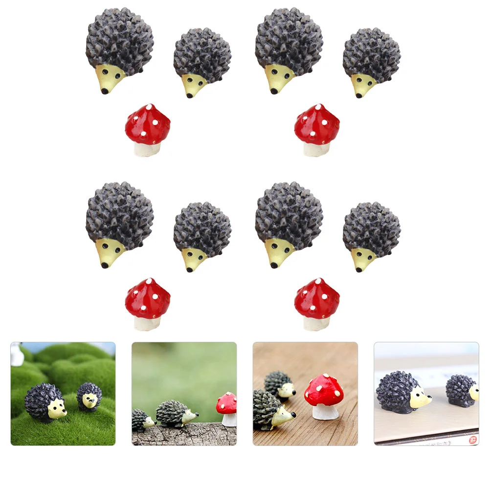 12 Pcs Hedgehog Mushroom Ornament and Decor Micro Landscaping Adornment Plant Desktop Pvc Decoration Landscape