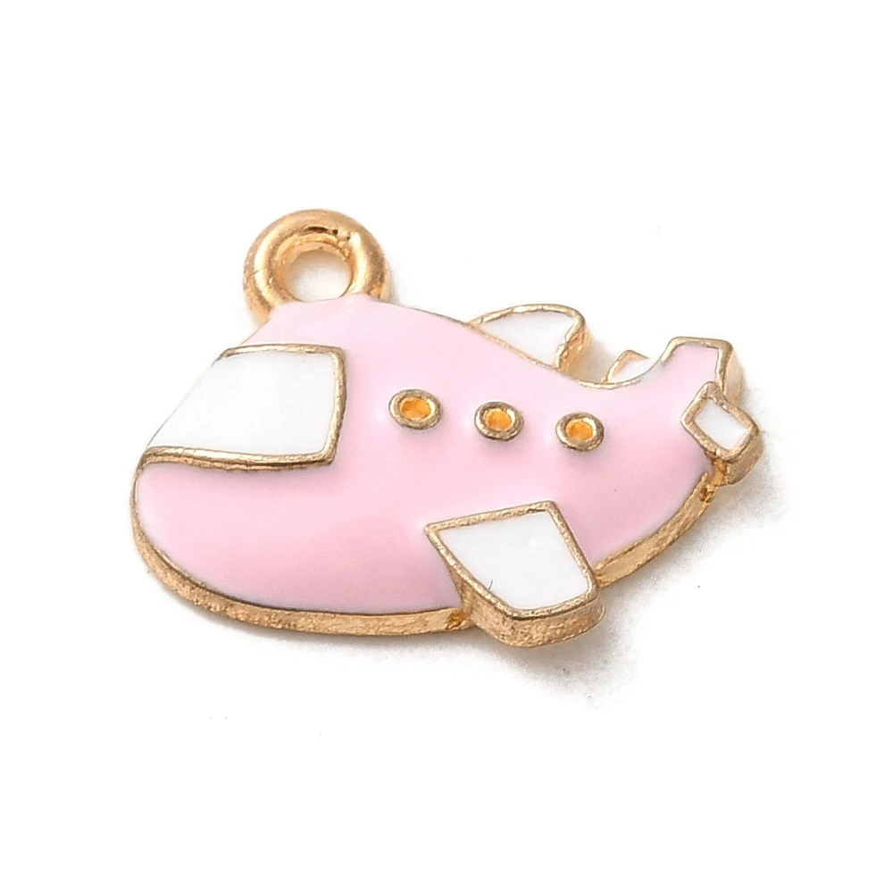 

100pcs Pink Enamel Airplane Charms Golden Cute Aircraft Plane Pendants for Keychain Decor Earring DIY Necklace Jewelry Supplies