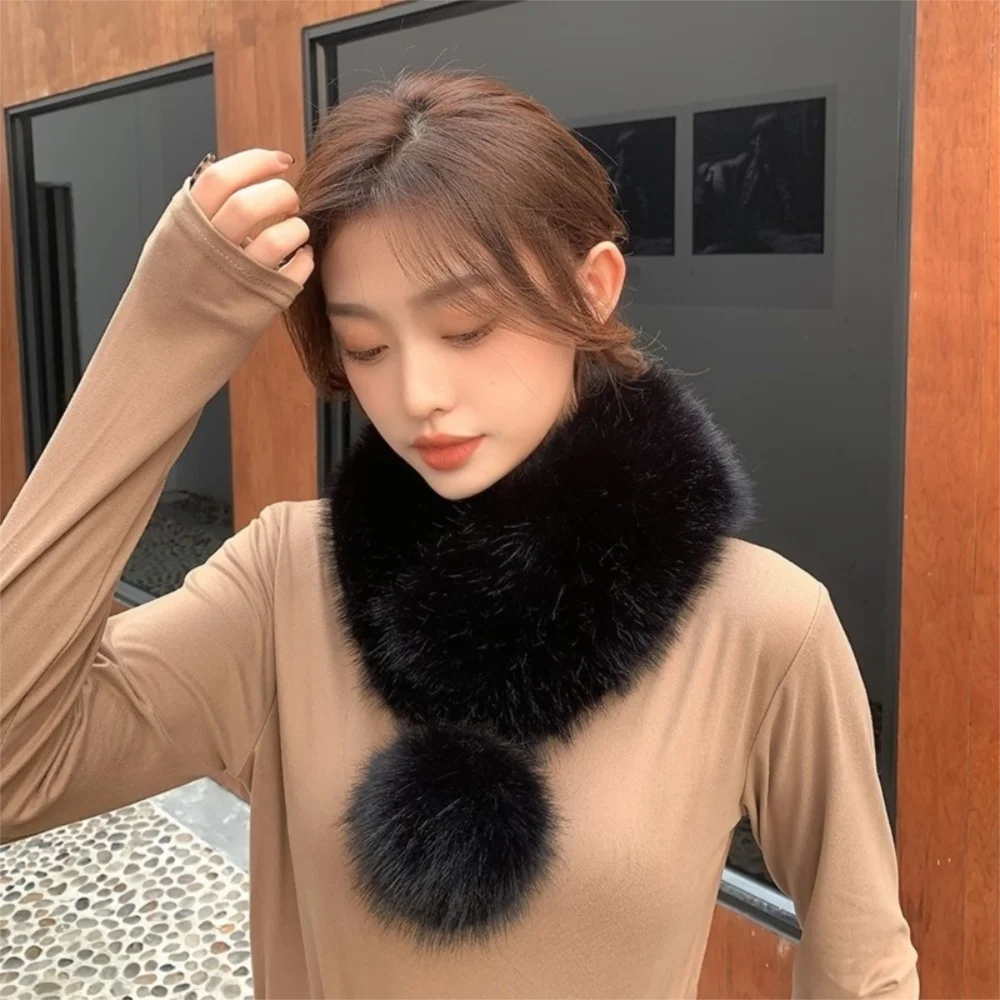 

Fashion Thickened Plush Scarf Keep Warm Windproof Imitation Fur Scarf Neck Wrap Solid Color Cross Neck Warmer Outdoor