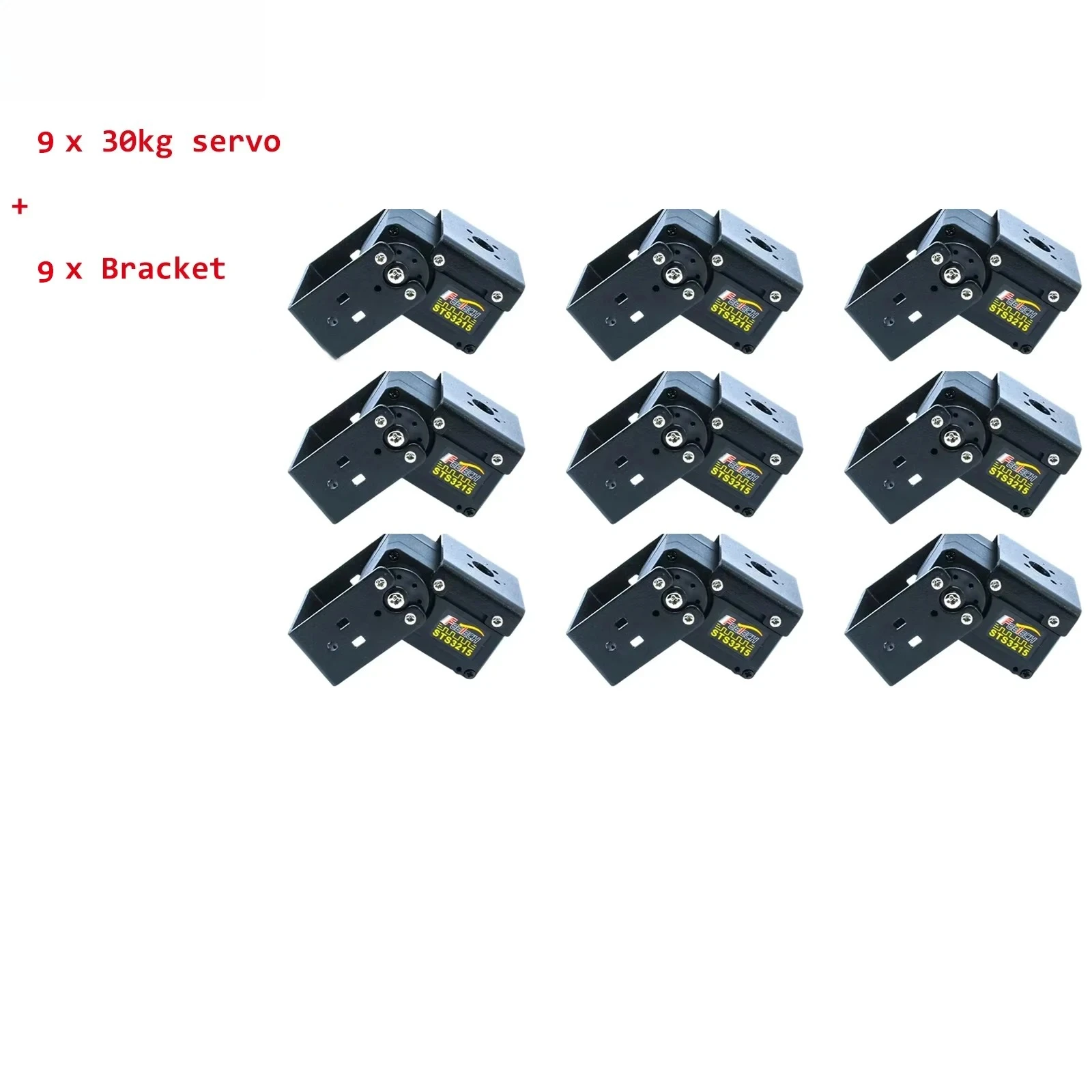 

9x Feetech STS3215-C018 12V 30KG Magnetic Encoder Dual Axis Serial Servo + 9x Bracket Smart RC Servo TTL Serial Bus Robot Servos