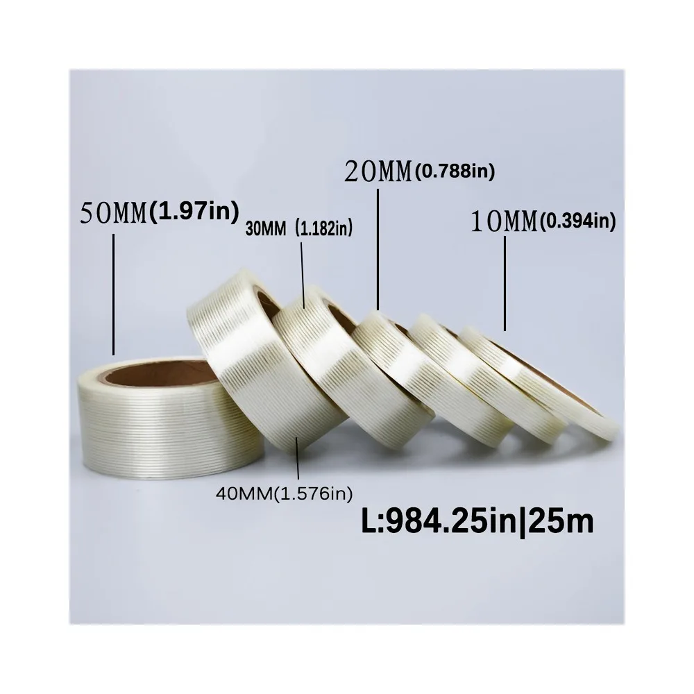 Fiberglass Reinforced Packing Tape Wide Transparent Heavy Duty Bidirectional Fiber Strapping Tape for Secure Bundling