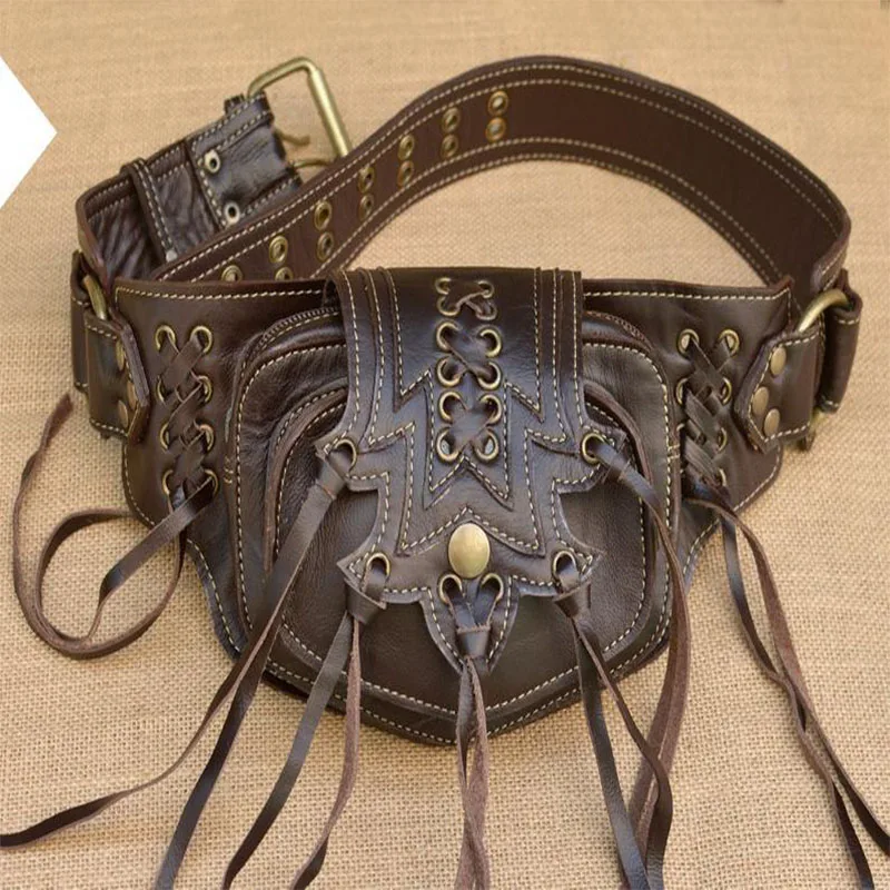 

Medieval Men's Tassel Rivet Crossbody Bag Viking Pocket Belt Leather Wallet Steampunk Pirate Shaman Cosplay Costume Accessories