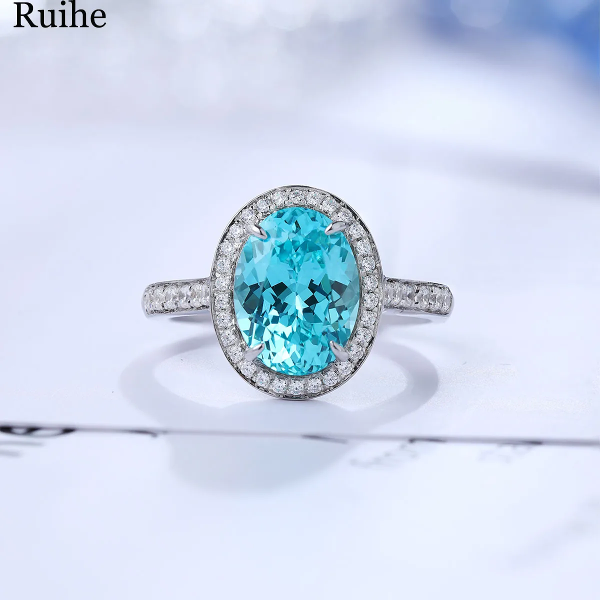 

Vintage 925 Silver 3.95 Carat Paraiba Lab Grown Gemstone Ladies Fashion Jewelry Wholesale Women Rings