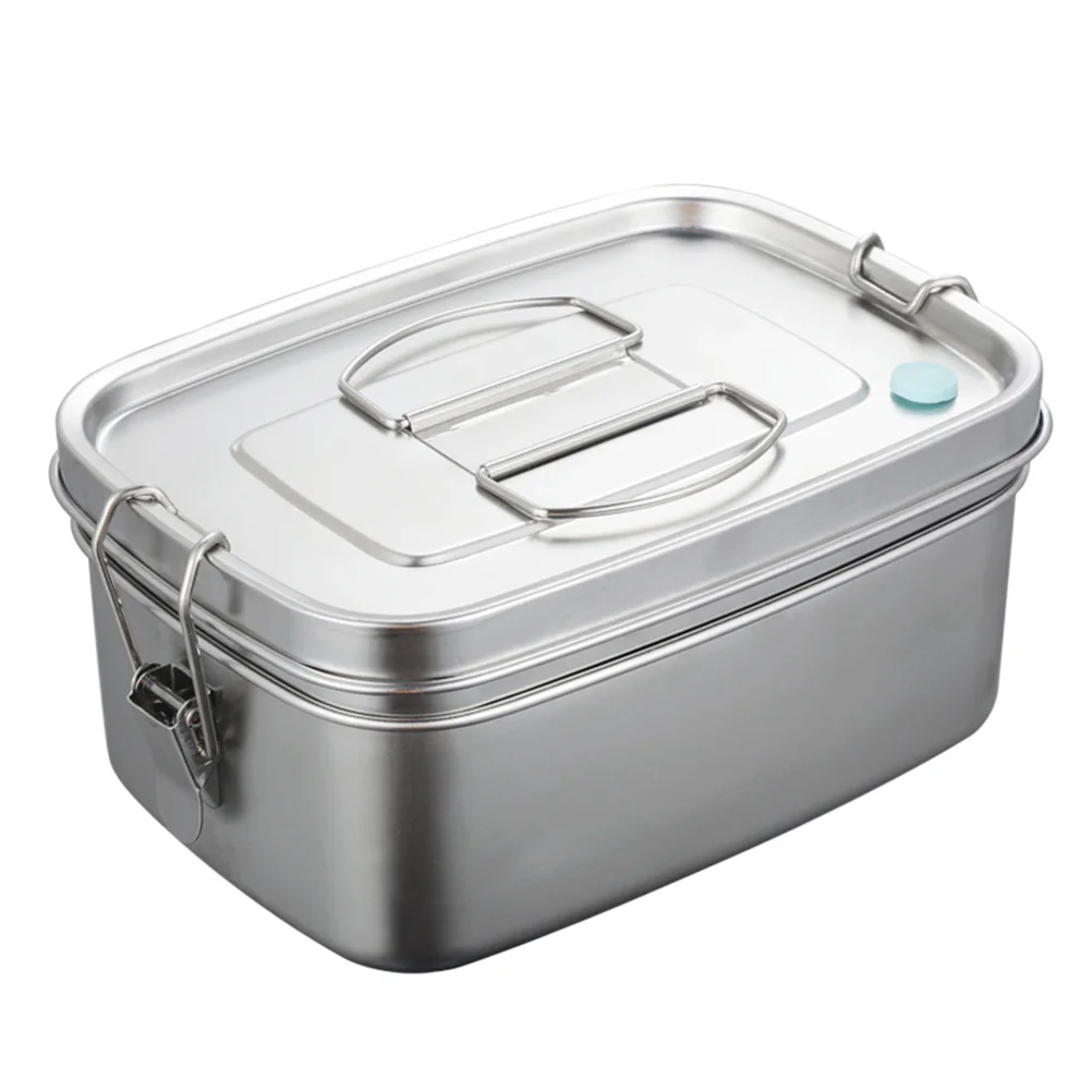 

Stainless Steel Lunch Box Double Layer Worker Meal Container Leak Proof Easy Clean Round Edge Food Container For Daily