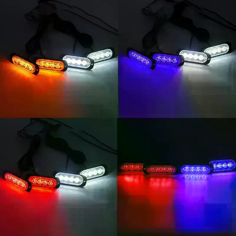 4pcs 4LED 12V - 24V Car Warning Light Grill Breakdown Light Car Truck Trailer Beacon Lamp LED Amber Side Light Rear Lamps