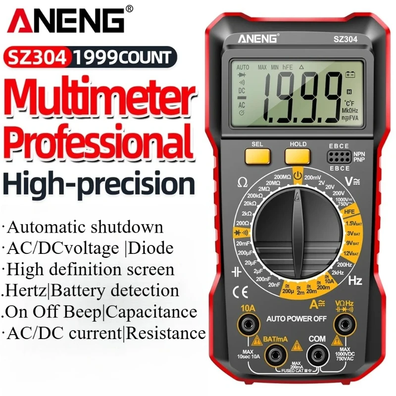 Professional Capacitance Diode Teste ANENG SZ304 Digital Multimeter Detector AC/DC Voltage Current Resistance Triode Electrician