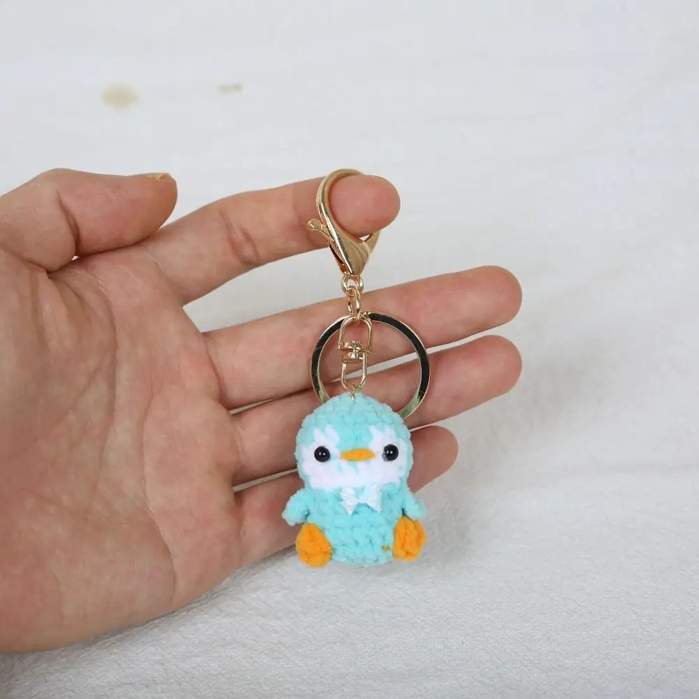 Children Handmade Penguin Doll Keychain Soft Wool Cute Crochet Keychain Mini Bow Tie Knitted Pendant Backpack