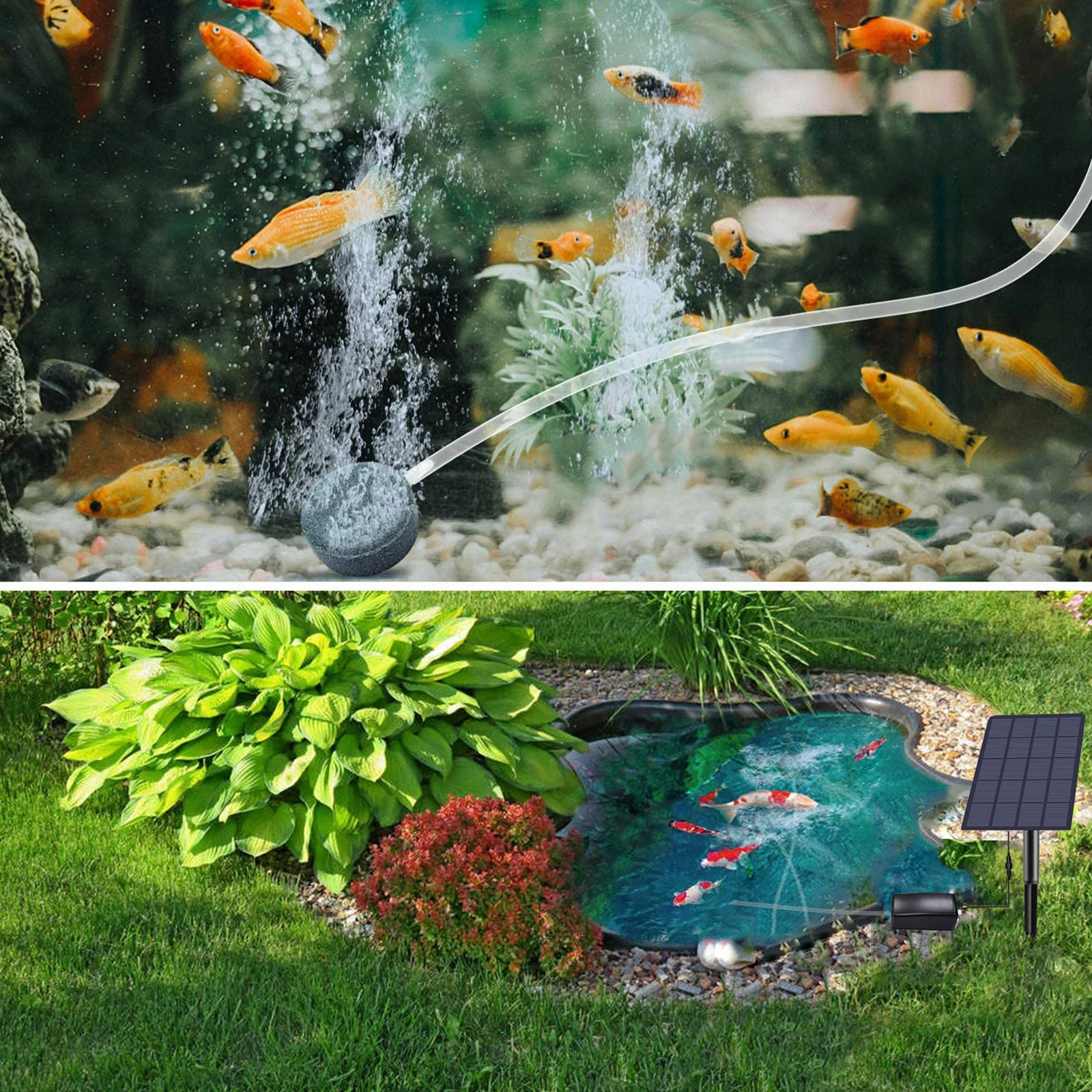 2.5W Plug-in Solar Oxygen Pump Fish Tank Oxygenator Aquarium Oxygen Aerator Air Pump Fishing Aerator with Pipe Air Bubble Stones