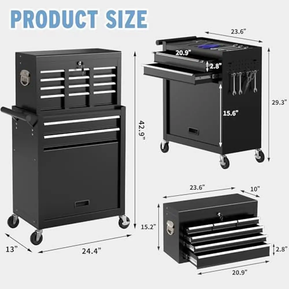 8 Drawer Rolling Tool Chest with Lock and Wheels Metal Detachable Toolbox Heavy Duty Storage Cabinet Tools High Capacity