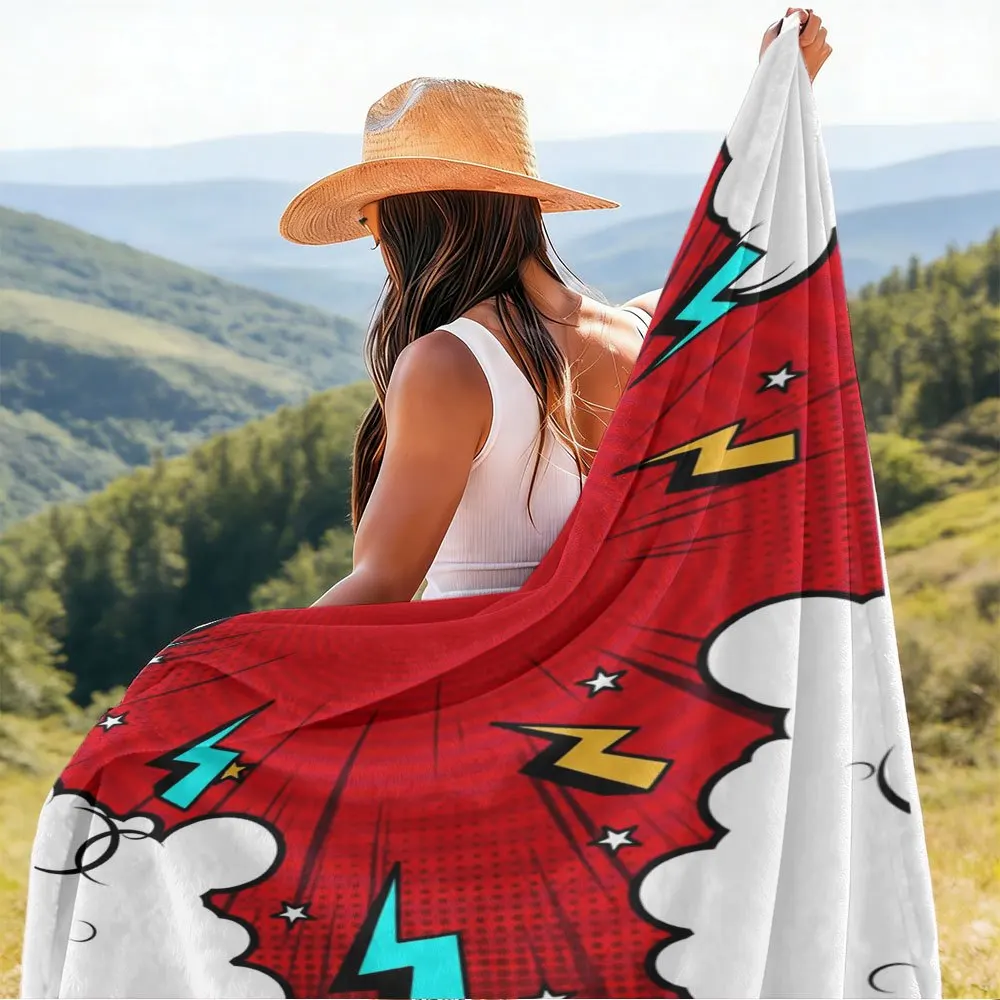 Cool Comic Book Lightning Bolt Pop Art Throw Blanket Superhero Graphic Decor Cozy Bedspread Camping Indoor Gift for Him Her