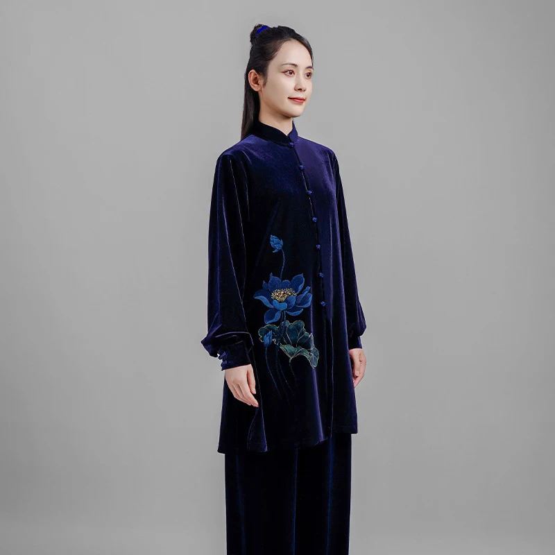 Kun Master Thicken Velvet Taichi Uniform Elegant Winter Martial Arts Suit Embroidery Kung Fu Clothes Taiji for Women