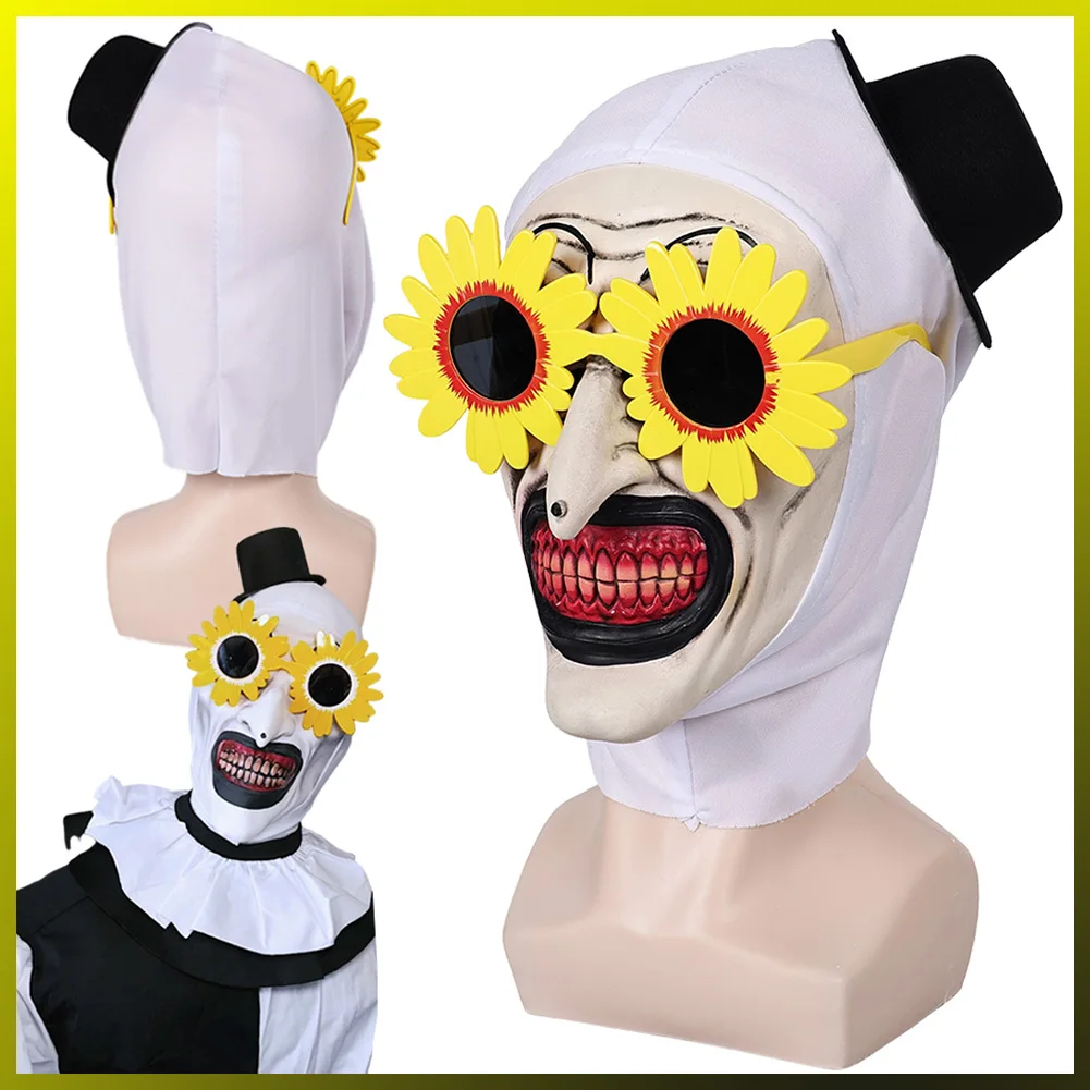 2024 Movie Terrifier 3 Cosplay Fantasy Costume Accessories Art Clown Mask With Sunflower Glasses Men Fantasia Prop Decor