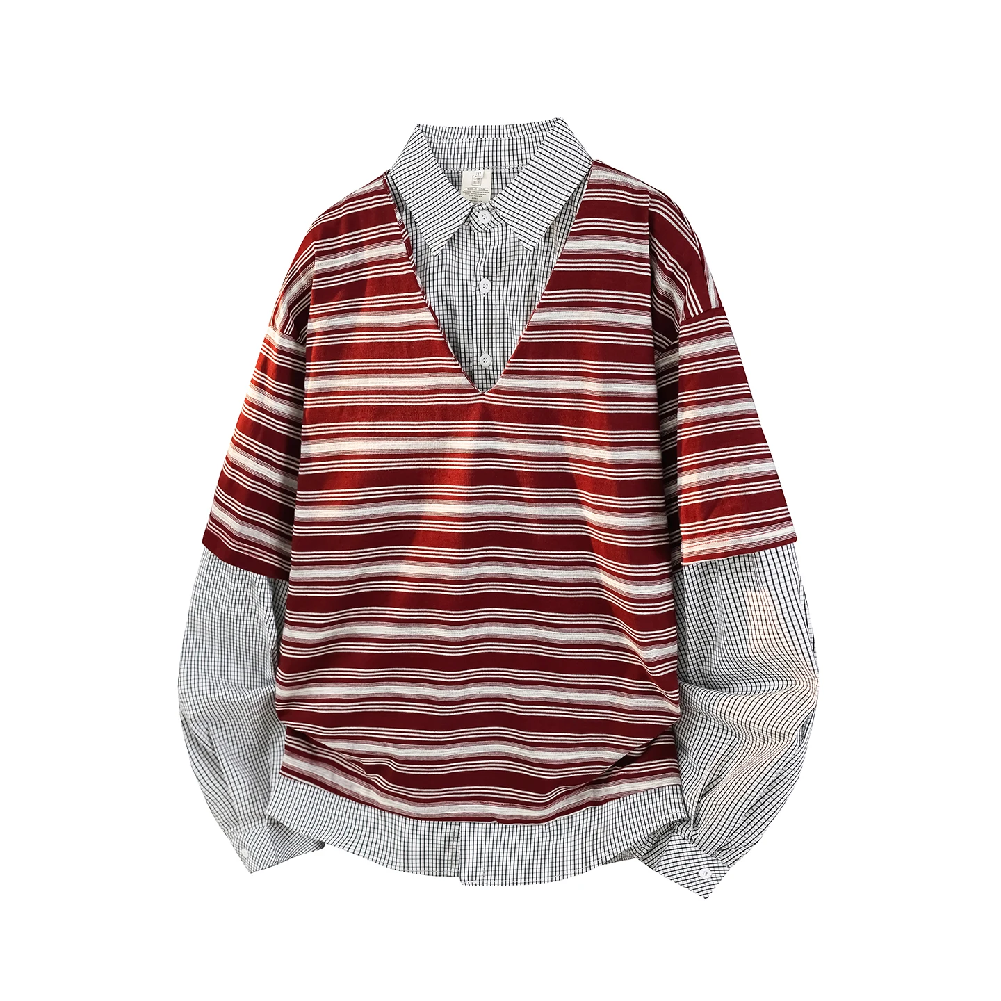 

Couple's Long Sve irt Collar Patchwork Stripes Design Casual Sle Cool Feeling Regular Fit Modified Polypropylene ...