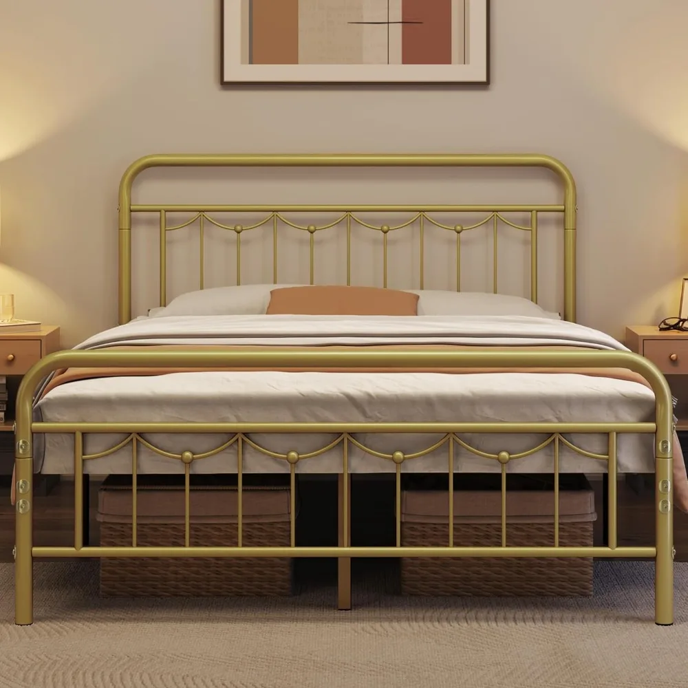 

Topeakmart Queen Metal Bed Frame with Vintage Headboard and Footboard, 13 Inch Heavy-Duty Bed Frame with Storage,Sturdy Slats, N