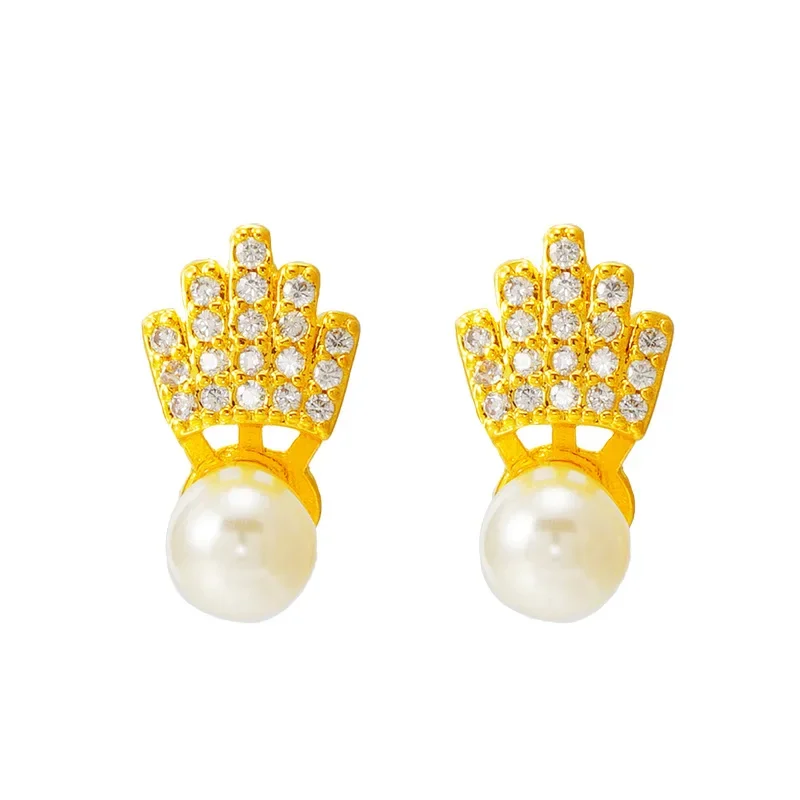 

14k Gold Color Crown Pearl Stud Earrings Fashion Exquisite Earrings for Girlfriend Earrings Fine Jewelry 2023 Gifts