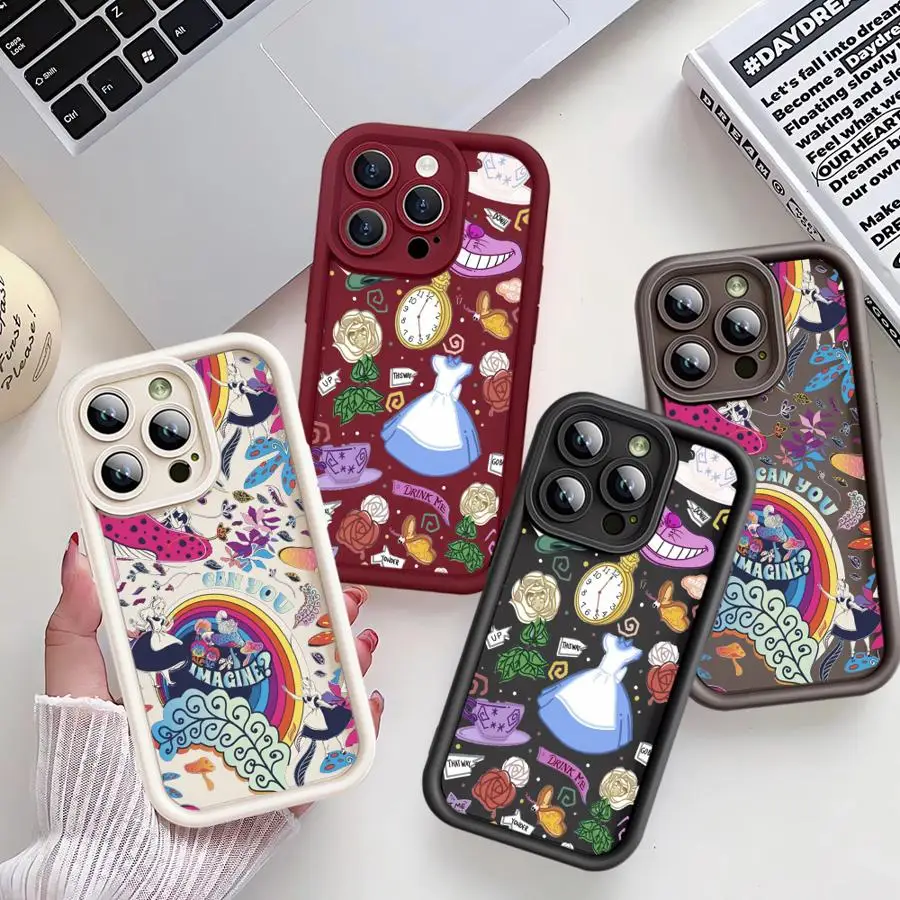 Phone Case for Apple iPhone 16 15 Pro Max 14 13 12 Mini 11 7 8 SE XR XS 11Pro Soft Cover Funda Capa Disney Alice In Wonderland