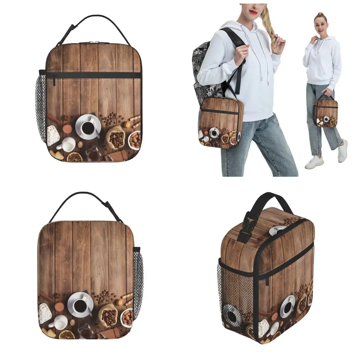 Insulated Lunch Boxes Coffee Merch Wooden Board Farmhouse Storage Food Box Fashion Thermal Cooler Lunch Box For School