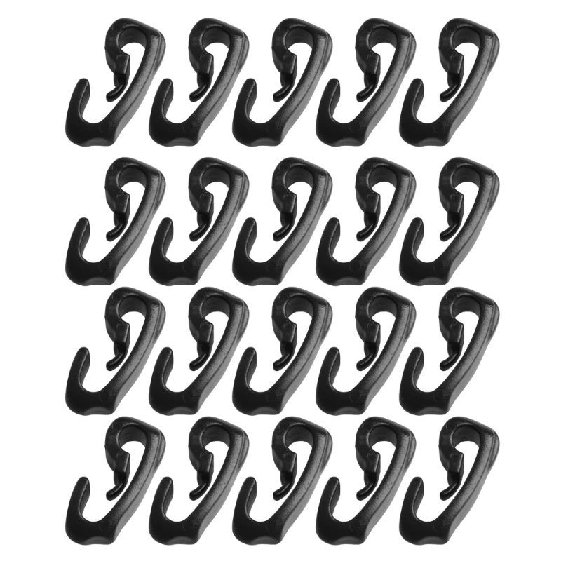 652F 20pcs/set Clip Hooks Outdoor Camping Light Accessories Camping Fixed Canopy Tools Hiking Plastic Tent Hooks Tarp, Black