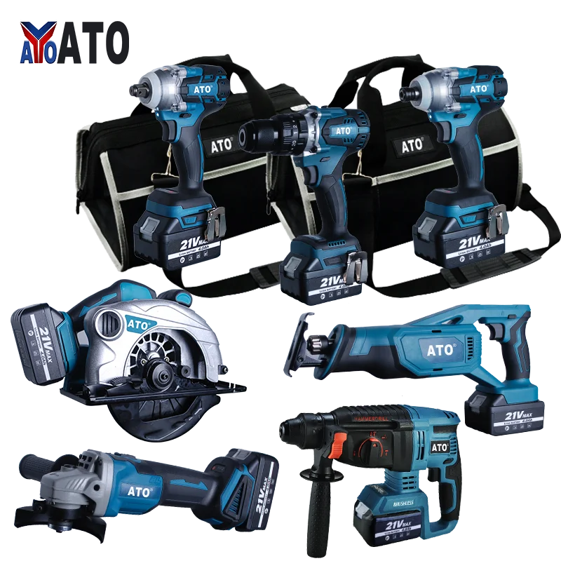 ATO CB2006 Six In One Battery 4.0Ah Brushless Drill Wrench Angle Grinder Circular Saw Reciprocating Saw Combo Kit