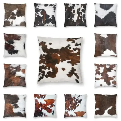Faux Fur Modern Cowhide Texture Pillowcover Decoration Animal Hide Pattern Skin Leather Cushion Cover Throw Pillow Printing