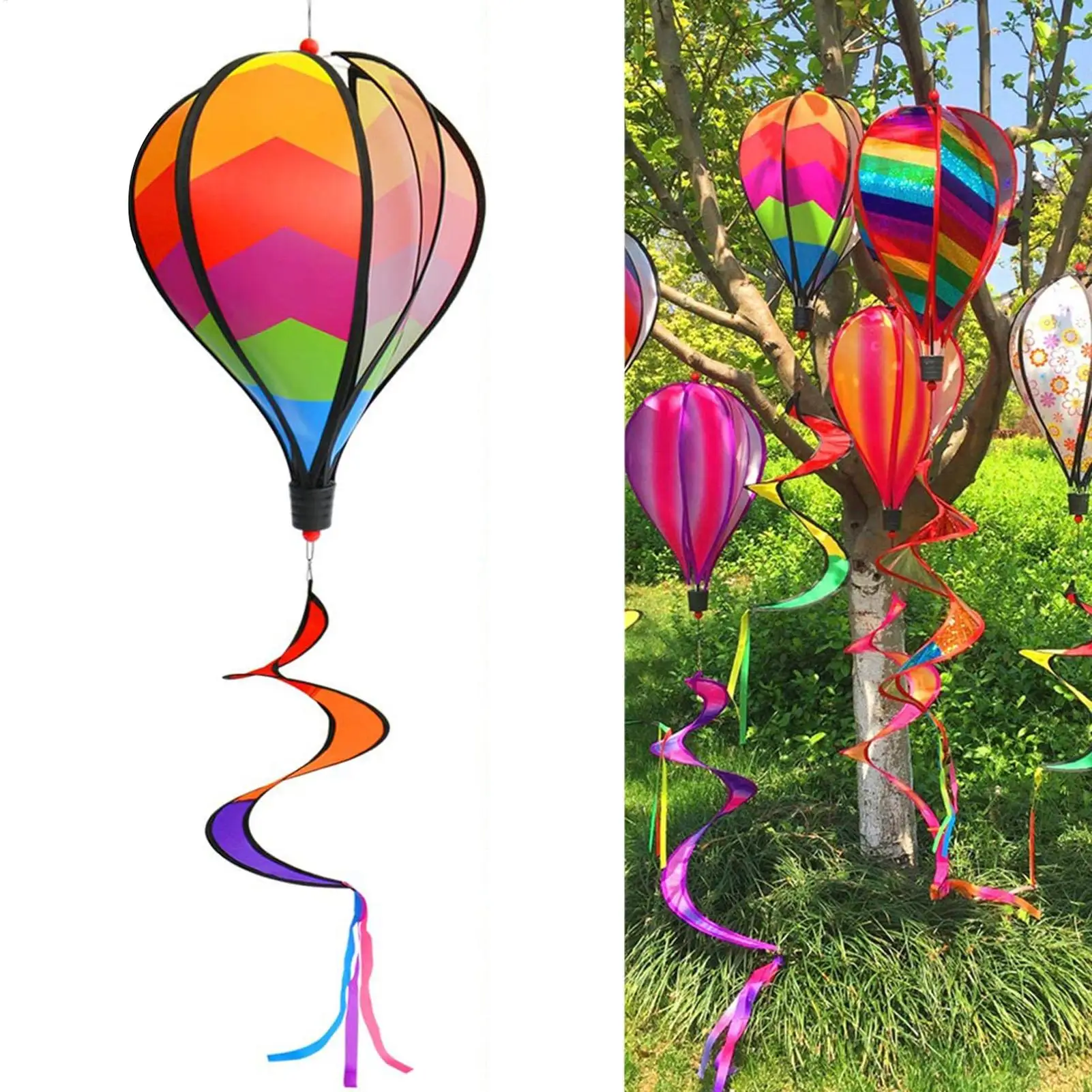 Hot Air Balloon Wind Spinner Rainbow Hanging Wind Twister Outdoor Windmill Garden Yard Home Festival Balcony Decoration