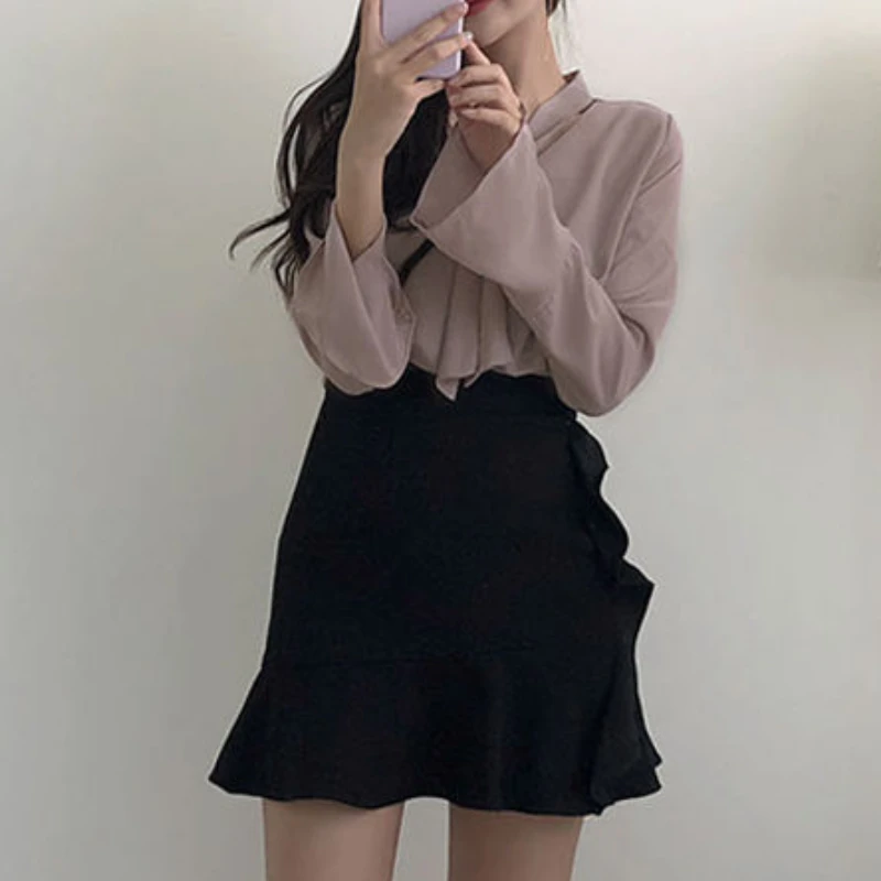 

Необычные мини-юбки женские с оборками элегантные летние винтажные с высокой талией эстетичная офисная женская уличная одежда простой темперамент на каждый день