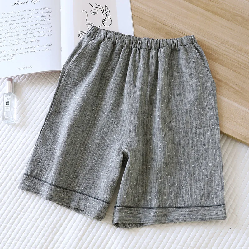 2025 novo verão casal shorts 100% algodão gaze cor tecido masculino e feminino fino solto bolso shorts calças para casa