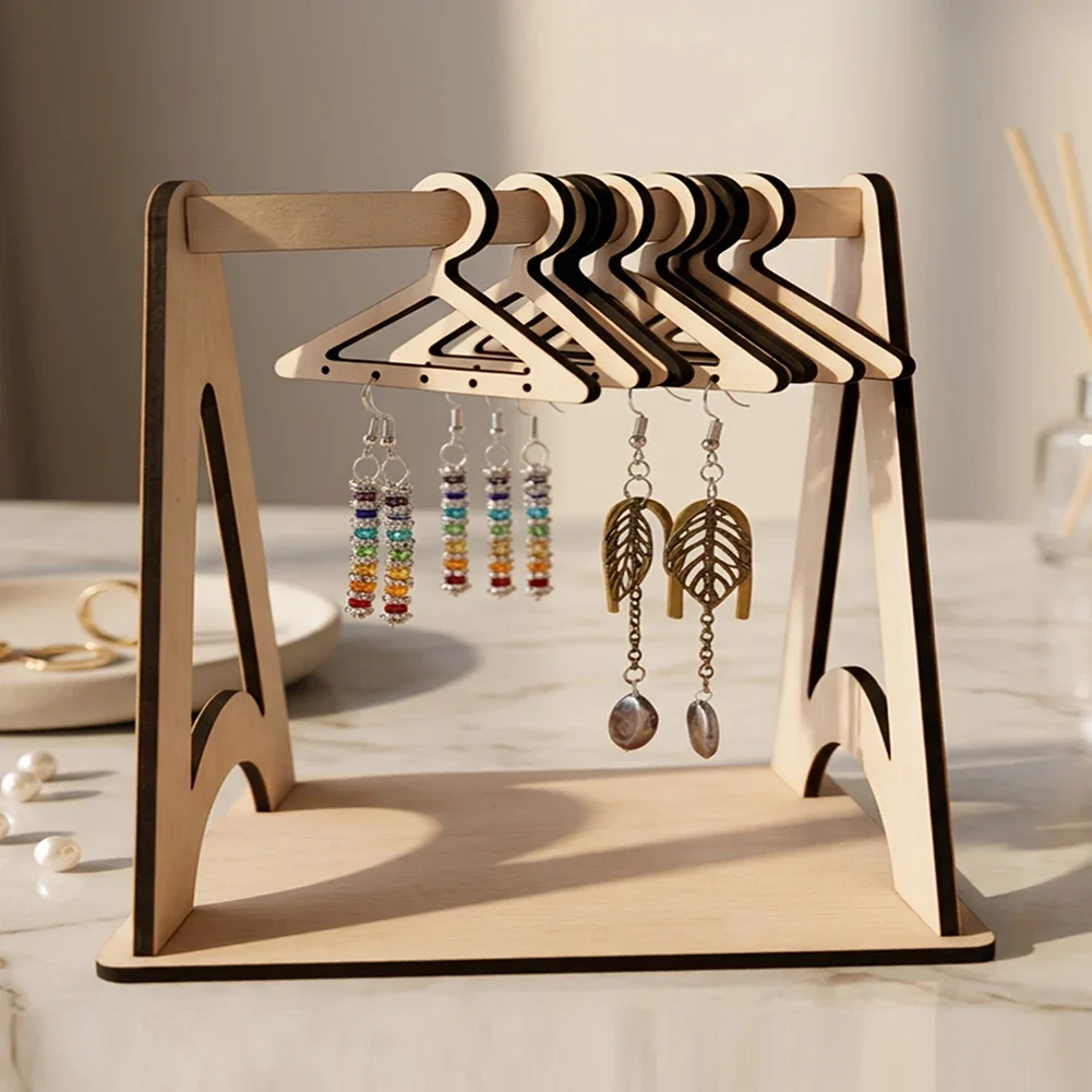 Mini Wooden Hanging Earring Display Stand Desktop Jewelry Organizer For Necklace Keychain Trinket Storage Showcase Rack