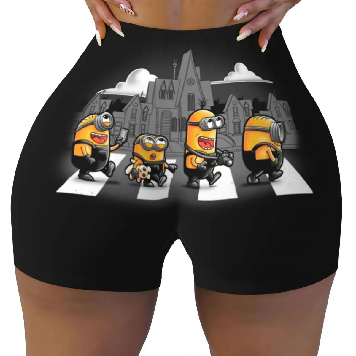 Custom Minions Road Essential Cartoon Workout Shorts for Women Gym Volleyball Biker Yoga Shorts