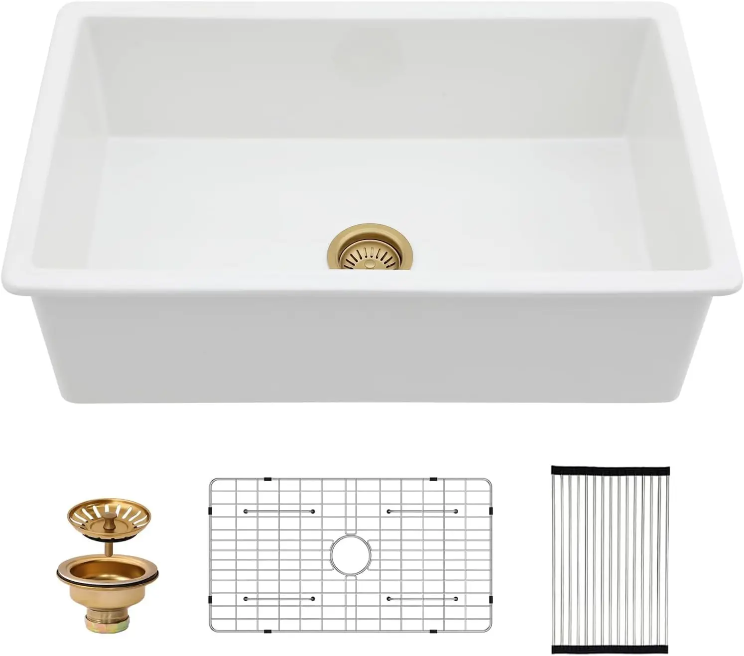 32 White Undermount Sink Fireclay 32x19 Inch White Kitchen Sink Dual Drop in & Undermount Kitchen Sinks Single Bowl Deep Porcela