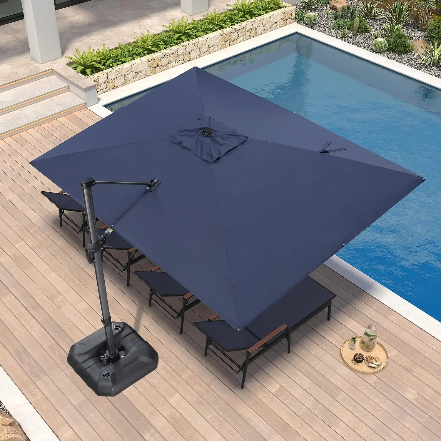 Patio Umbrella 9' x 11.5' Rectangle All-Day Shade Control Navy, Custom