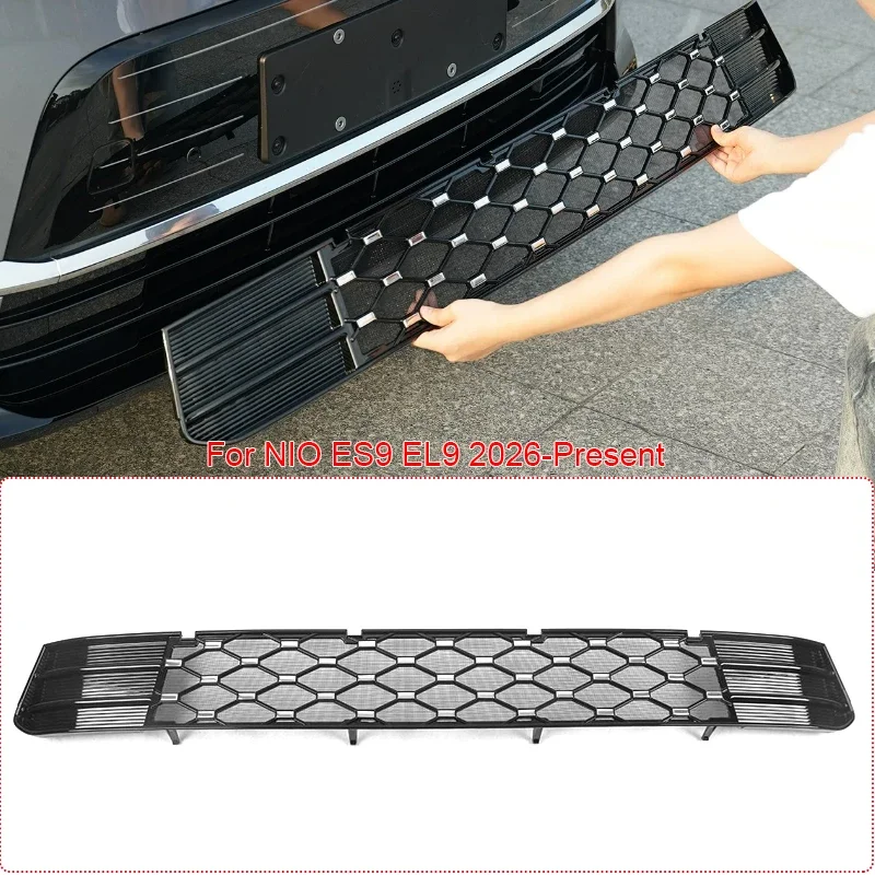 Car Modify Front Bumper Center Intake Grille Cover For NIO ES9 EL9 2026-Present Auto Front Buckle Insect Proof Net Accessories