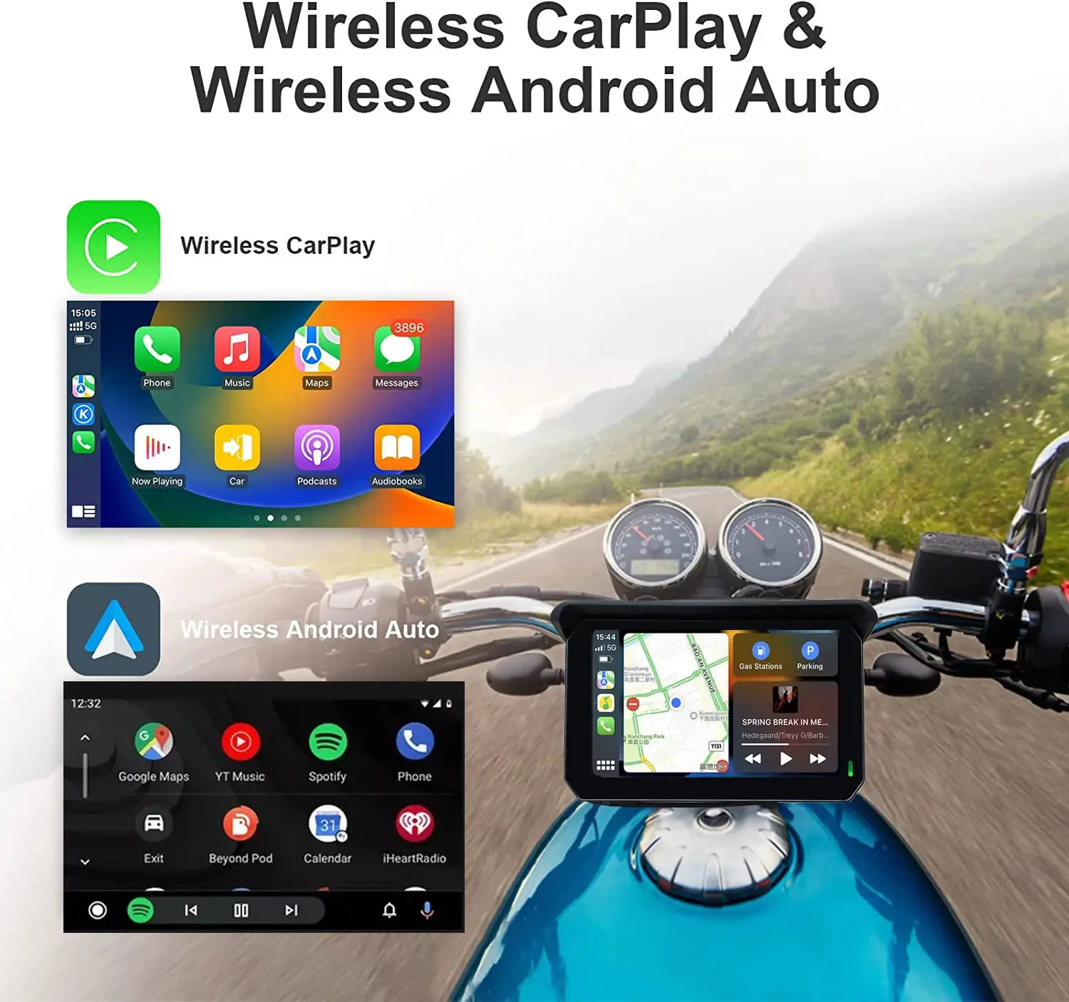 Carplay screen 5inch Touch Waterproof Motorcycle GPS Carplay Monitor Android BT Wireless Carplay Motor Bicycle GPS Navigation