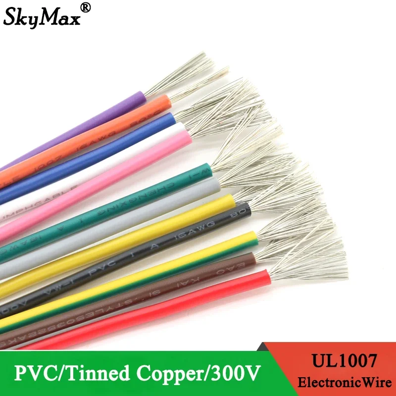 2/10M 30 28 26 24 22 20 18 16 AWG UL1007 Electric Wire PVC Insulated Tinned Copper Cable LED Lamp Lighting Line 300V