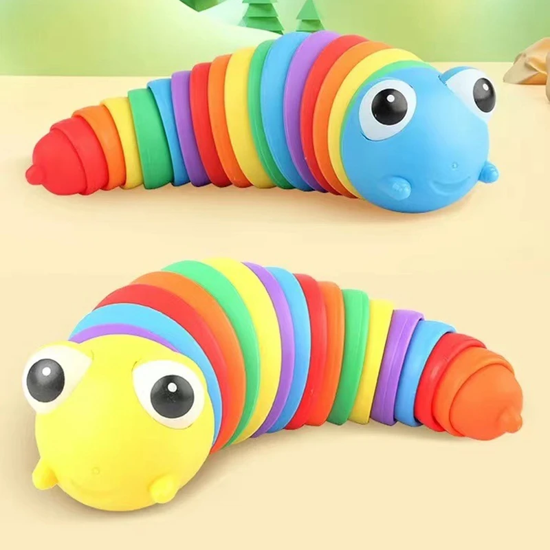 

5.51inch 7.28inch Colorful Fidget Toy Slug Articulated Flexible 3D Slug Fidget Toy Relief Anti-Anxiety Sensory Kids Toys