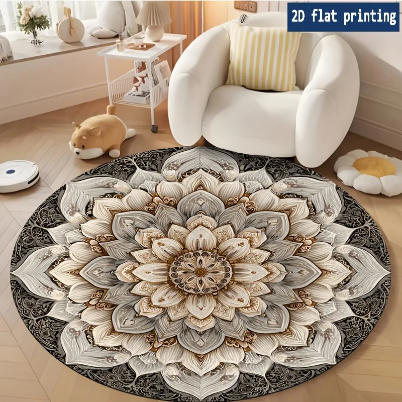 Boho Tribal Blue Round Carpet Medallion Floral Area Mat Nordic Retro Coffee Table Parlor Salon Decorative Space Solution