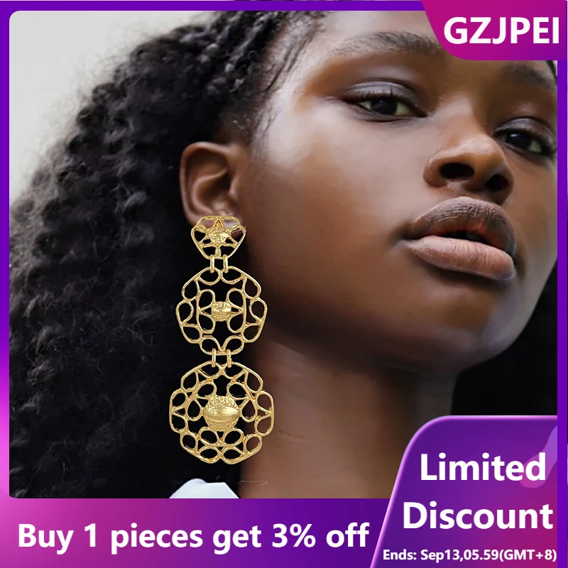 

Gold Color Long Earrings For Women Big Drop Earrings Dubai Fashion Jewelry Wedding Party Gift Trending