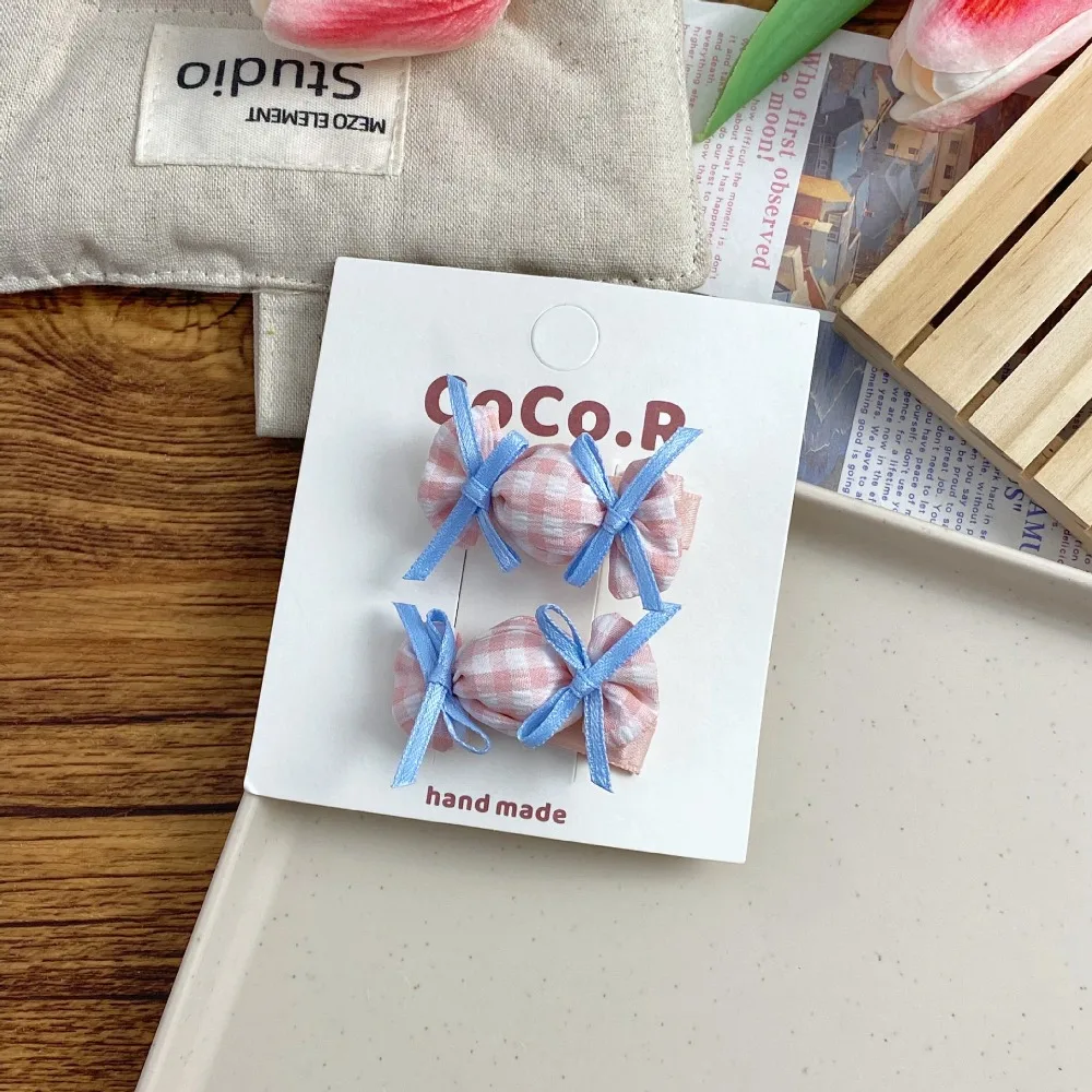 

2 шт. универсальные заколки для волос ярких цветов, клетчатая ткань ручной работы, детская веревка для волос, заколка с бантом в корейском стиле