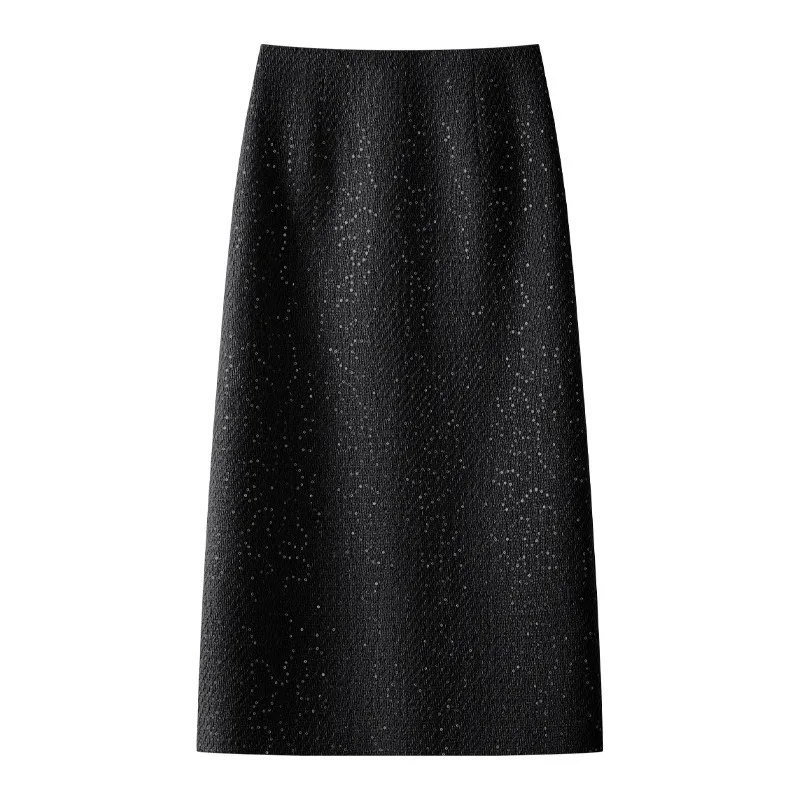 تنورة متوسطة الطول بقصة ضيقة بالترتر للنساء، تنورة ضيقة شتوية أنيقة، تنورة تنحيف متوسطة الطول