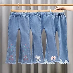 Princess Girls Jeans Children's Clothing Pants Teenage Wide Leg Jeans Girl Clothes Flared Jeans Slim Fit For 2 to 12 years Child