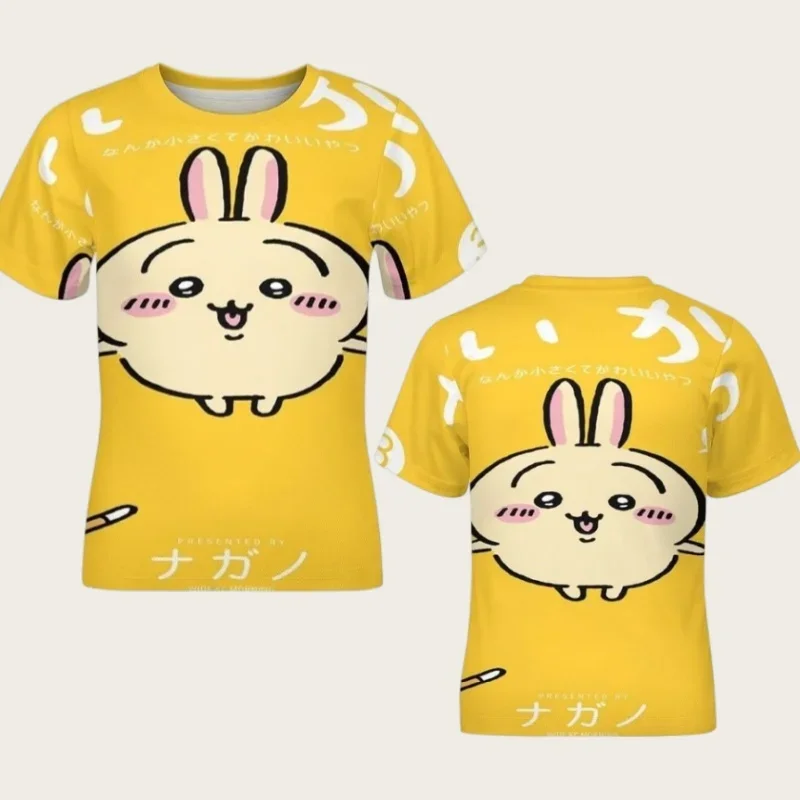 Chiikawa ist überall hier! Weiche, niedliche Cartoon-3D-Print-T-Shirts für Erwachsene Paare, Sportliche Freizeitkleidung, atmungsaktiv, kurze Ärmel, Familien-Matching – Detail 5