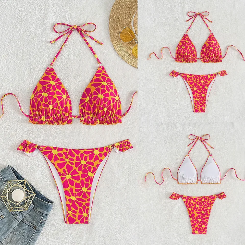 

Women Sexy Bikini Sets New Printed Sexy Bikini Women's Lace Up Swimsuit 2025 Swimwear Bathing Suit Beachwear