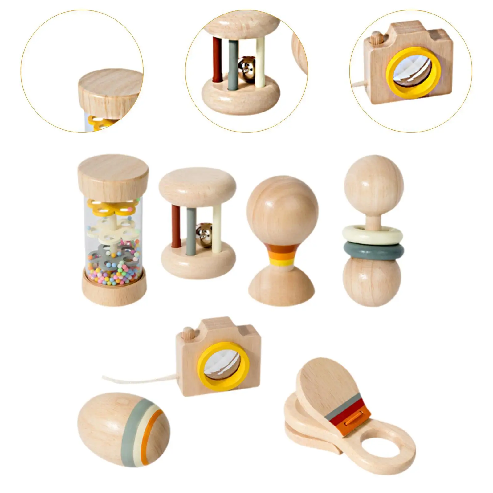Ensemble de jouets en bois pour bébé de 6 à 12 mois, 7 pièces, hochets à main pour bébé, apprentissage précoce, pour nourrissons, filles et garçons