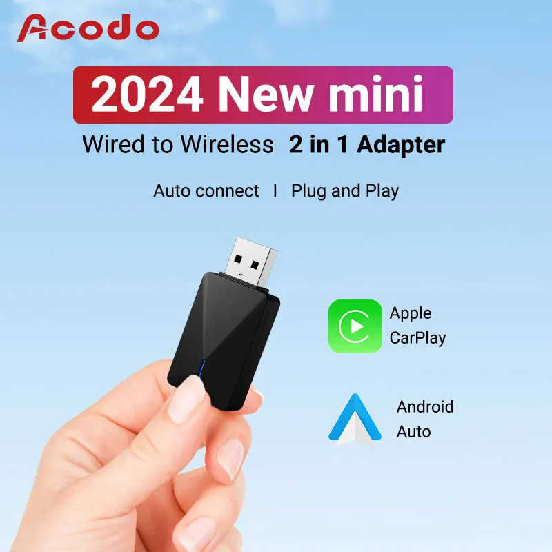 Acodo New Wired to wireless 2in1 CarPlay Dongle Android Auto Adapter Smart Mini Box WiFi Fast Plug And Play Connect Universal