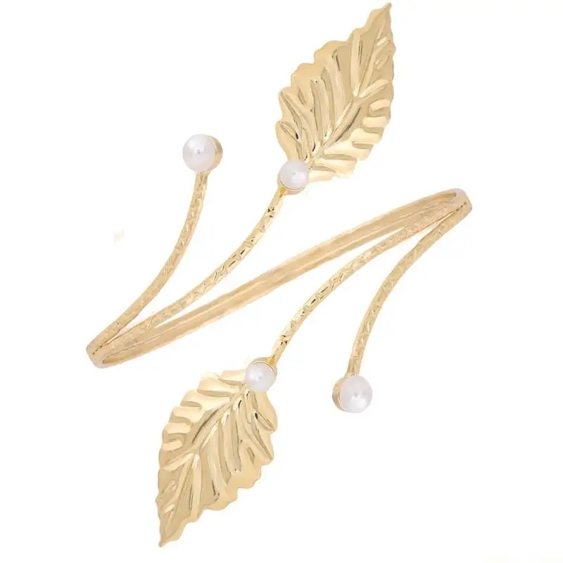 31bf-自然にインスピレーションを得たメタルリーフアームバングル実用的なボディジュエリー調節可能なリーフアーム装飾毎日の服装の強化