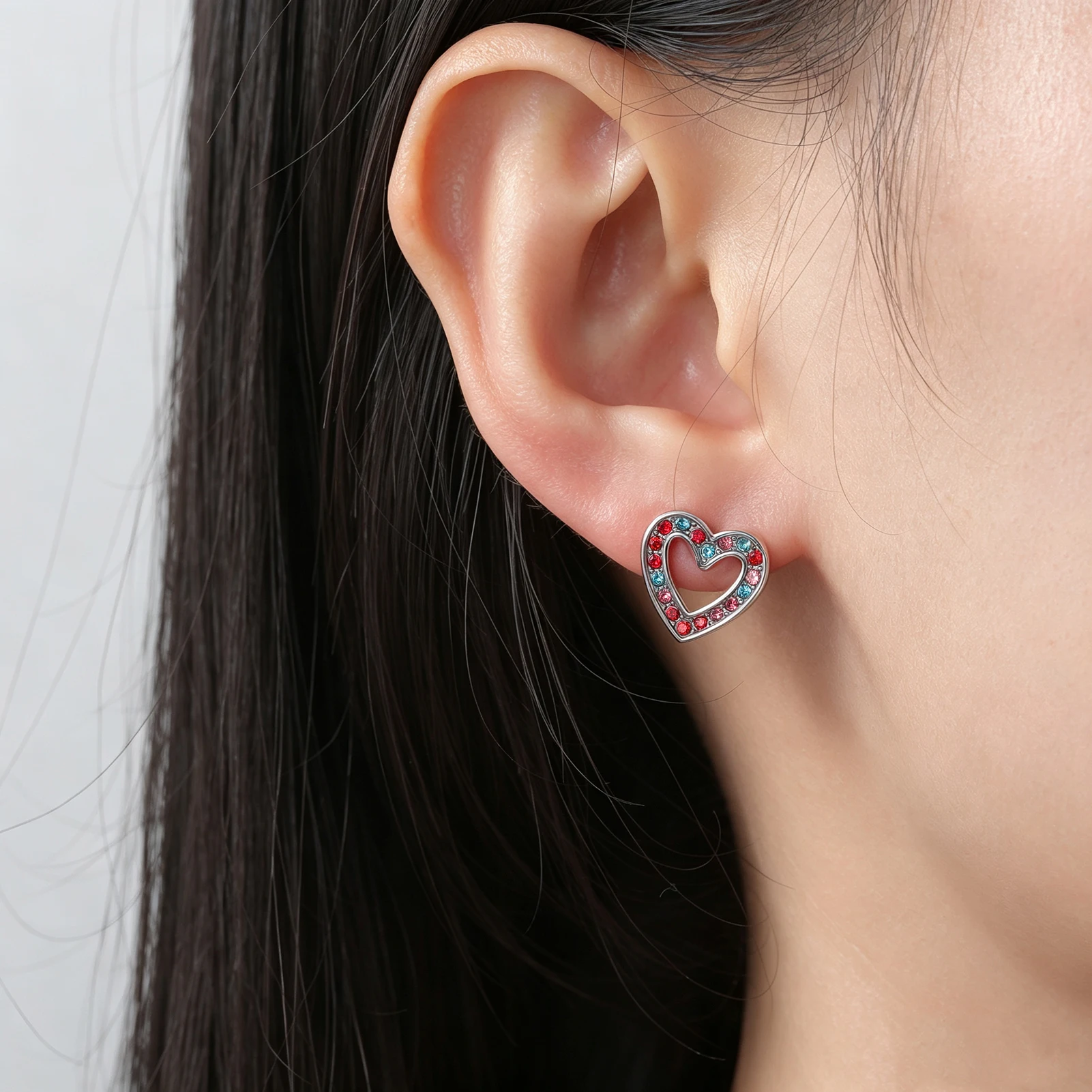 Eueavan Edelstahl-Ohrstecker Herz Strass Kristall Liebesherz Zierlicher Schmuck für Frauen Party Valentinstagsgeschenk – Detail 2